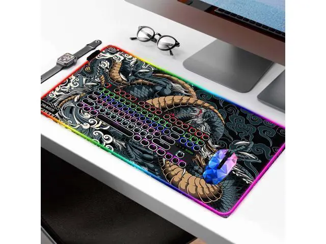 Alt view image 7 of 7 - JIANG100 RGB Dragon LED Gaming Mouse Pad, Large Light Up PC Mousepad, Long Glowing Computer Laptop and Keyboard Mat for Desk