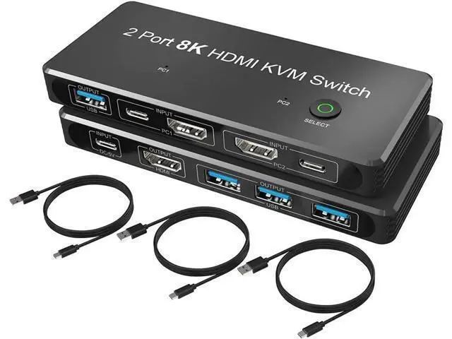 Alt view image 2 of 7 - 2 Port 8K HDMI KVM Switch 2 in 1 Out 8K@60Hz 4K@120Hz 2 PC to 1 Monitor with 4 USB 3.0 Ports for Sharing Keyboard, Mouse, U Disk