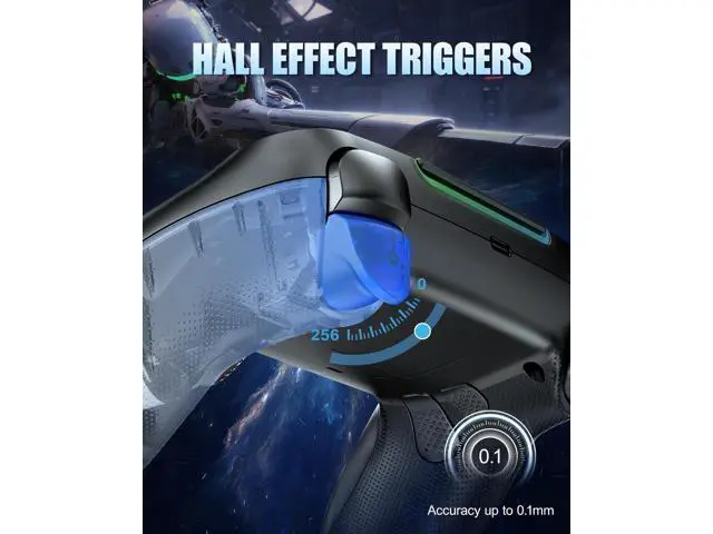 Alt view image 4 of 7 - LED Wireless Controller for PS5 with Hall Effect Joystick and Trigger,4 Macron Boutton Extended Grip Controller Compatible with PS5 Pro/Slim, Dual Vibration, Remap/Turbo Function