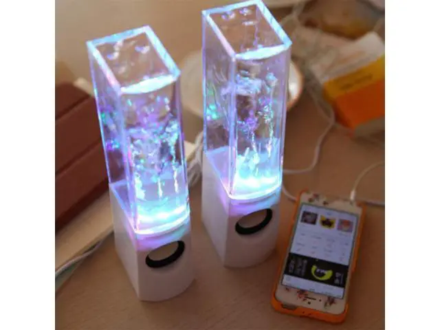 Alt view image 5 of 7 - 2PCS LED Light Speakers Dancing Water Music Fountain Light for PC Laptop for Phone Portable Desk Stereo Speaker White