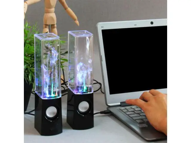 Alt view image 7 of 7 - 2PCS LED Light Speakers Dancing Water Music Fountain Light for PC Laptop for Phone Portable Desk Stereo Speaker White