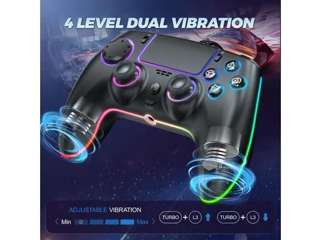 Alt view image 4 of 7 - RGB Wired Controller for PS5/PS4 and PC with Hall Effect Joystick and Trigger, 3.5mm Audio Jack, Support Tubro/Ma cro Function, Adjustable Dual Vibration 6-Axis Motion Control Gamepad