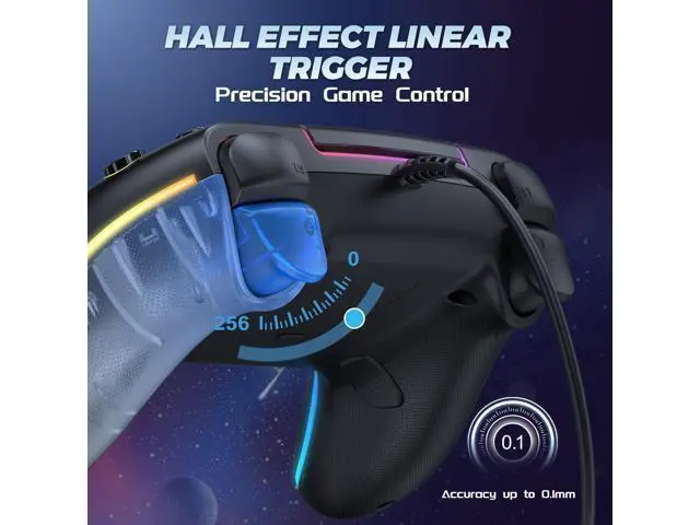 Alt view image 5 of 7 - RGB Wired Controller for PS5/PS4 and PC with Hall Effect Joystick and Trigger, 3.5mm Audio Jack, Support Tubro/Ma cro Function, Adjustable Dual Vibration 6-Axis Motion Control Gamepad