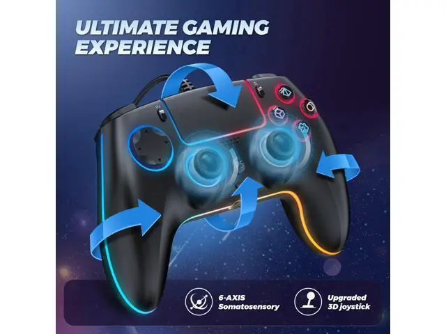 Alt view image 6 of 7 - RGB Wired Controller for PS5/PS4 and PC with Hall Effect Joystick and Trigger, 3.5mm Audio Jack, Support Tubro/Ma cro Function, Adjustable Dual Vibration 6-Axis Motion Control Gamepad