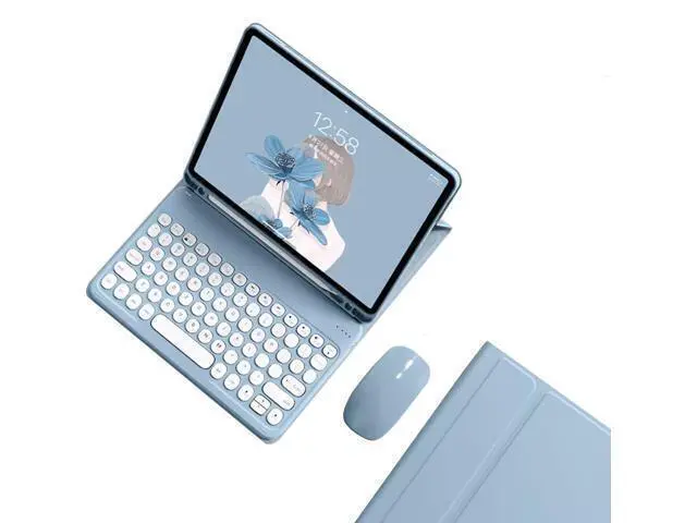 Alt view image 6 of 7 - kaidisen Keyboard Case for Galaxy Tab A7 10.4 inch Case with Keyboard and Bluetooth Mouse, Detachable Candy Color Keyboard Cover Round Key,Mist Blue