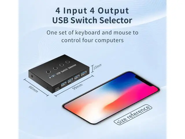 Alt view image 6 of 7 - USB 3.0 Switch 4 Computers 3 Computers Keyboard Mouse Switch,4 Port USB Switch Selector Sharing 4 USB Devices,USB Switcher Compatible with Mac/Windows/Linux,with Desktop Controller and 4 USB Cable
