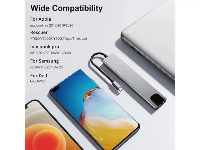 Alt view image 5 of 6 - USB C Hub, 8-in-1 USB C Docking Station for Laptops or Other Type C Devices, with USB C to HDMI, USB C SD Card Reader/Micro SD, USB C to Ethernet Adapter, USB 3.0, USB C Dock / 80W Fast Charging