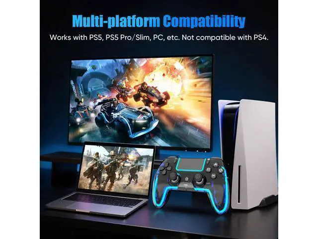 Alt view image 4 of 7 - Wireless Controller for PS5, Pro/Slim/MAC/Steam Deck/PC, Hall Effect Joystick, Dual Vibration/Marco/Turbo, 3.5mm Jack, 6-Axis, Mute Key, LED Gamepad with Speaker