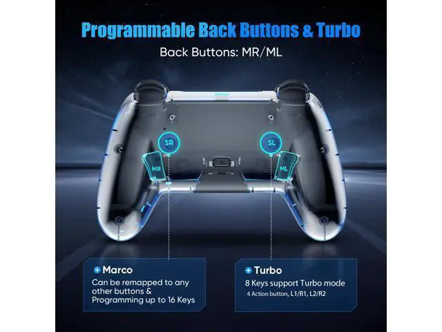 Alt view image 5 of 7 - Wireless Controller for PS5, Pro/Slim/MAC/Steam Deck/PC, Hall Effect Joystick, Dual Vibration/Marco/Turbo, 3.5mm Jack, 6-Axis, Mute Key, LED Gamepad with Speaker