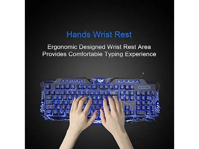 Alt view image 4 of 7 - BlueFinger Gaming Keyboard and Mouse,USB Wired Backlit Gaming Mouse and Keyboard Combo,Letters Glow, 3 Color Crack Backlit,Illumination Keyboard and Mouse Set for Game and Work