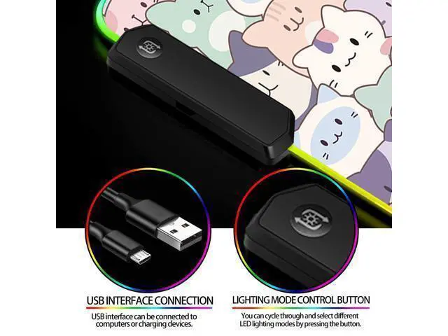 Alt view image 4 of 7 - JIANG100 RGB Cute Pink Cat Gaming Desk Mat, Computer Keyboard Large Extended Kawaii Pastel Cat LED Mouse Pad for Office and Home, 31.5x11.8 Inches, XL