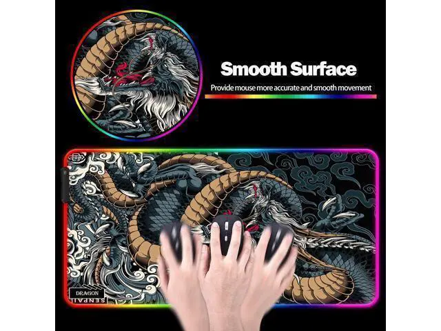 Alt view image 3 of 7 - JIANG100 RGB Dragon LED Gaming Mouse Pad, Large Light Up PC Mousepad, Long Glowing Computer Laptop and Keyboard Mat for Desk