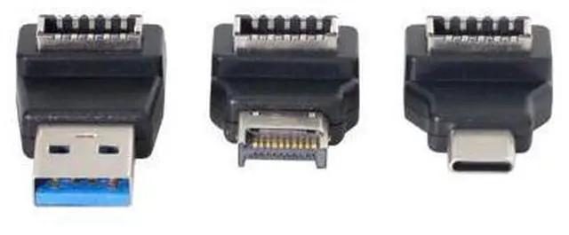 Main image of USB3.1 Type-E Front Panel Header Female to Type-A & Type-C USB-C Male Motherboard Extension Data Angled Adapter 3pcs/1 Set