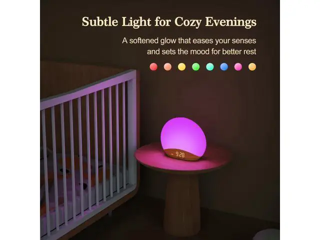 Alt view image 6 of 7 - Wood Grain Sunrise Alarm Clock and Sound Machine Nightlight, Digital Dimmable Clock for Bedroom, 26 Sleep Sounds, White Noise Machine for Baby, Adults, Wake Up Light Alarm Clock for Kids