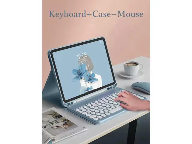 Alt view image 2 of 7 - Keyboard Case for Galaxy Tab S6 Lite 10.4 inch Case with Keyboard and Bluetooth Mouse, Detachable Candy Color Keyboard Cover Round Key,Sky Blue