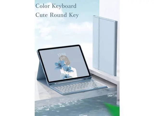 Alt view image 4 of 7 - Keyboard Case for Galaxy Tab S6 Lite 10.4 inch Case with Keyboard and Bluetooth Mouse, Detachable Candy Color Keyboard Cover Round Key,Sky Blue