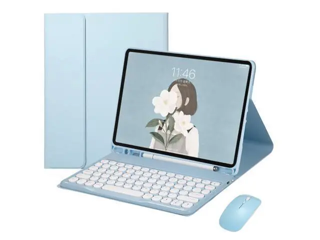 Alt view image 6 of 7 - Keyboard Case for Galaxy Tab S6 Lite 10.4 inch Case with Keyboard and Bluetooth Mouse, Detachable Candy Color Keyboard Cover Round Key,Sky Blue