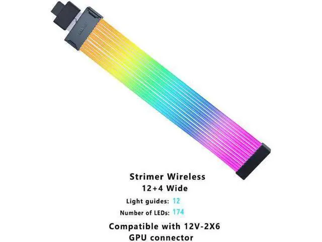 Alt view image 2 of 7 - LIAN-LI Stri-mer Wireless 12+4pin Wide (12 Light Guides) Addressable RGB GPU Power Extension Cable - Not Inclueded Wireless Controller