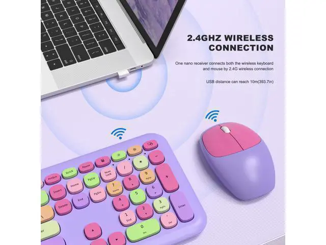 Alt view image 7 of 7 - Meidosa Colorful Keyboard, Wireless Typewriter Keyboard Aesthetic Keyboard with Mouse Multi-Device Compatible for Windows XP / 7/8 / 10 PC Laptop