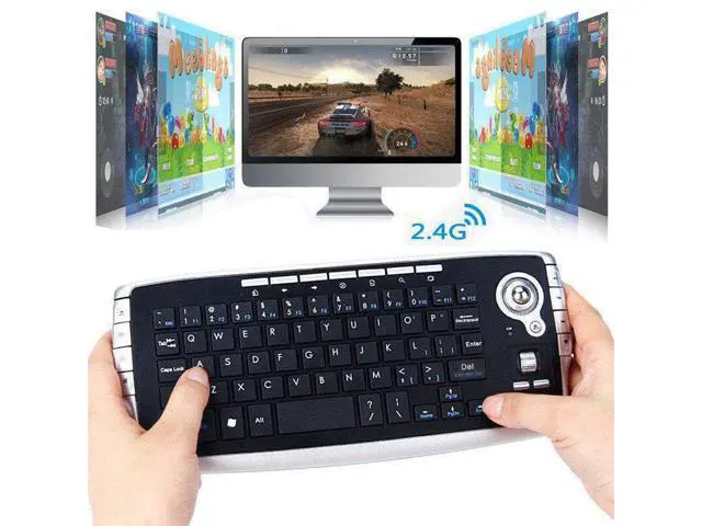 Alt view image 2 of 7 - Mini Ergonomic Keyboard Trackball Air Mouse 1200dpi Function TV 2.4G Wireless Keyboard with trackball for Lapotp PC TV (Silver)