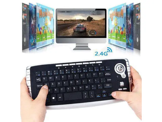 Alt view image 7 of 7 - Mini Ergonomic Keyboard Trackball Air Mouse 1200dpi Function TV 2.4G Wireless Keyboard with trackball for Lapotp PC TV (Silver)