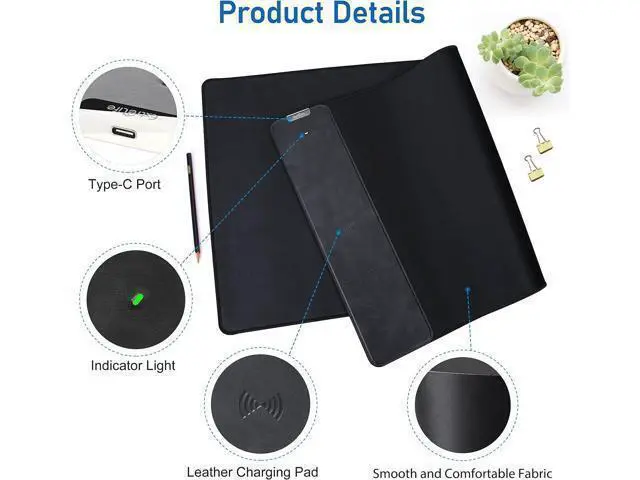 Alt view image 3 of 7 - Mouse Pad with Wireless Charger, Gaming Mouse Pad, 31.5"x15.7" Extra Large Mouse Pad XXL, Desk Pad, Wireless Charging Mouse Pad, Non-Slip Computer Keyboard Mouse Pad, Desk Mat for Gaming, Home, Office