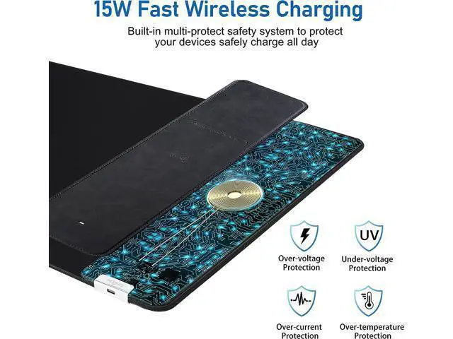Alt view image 6 of 7 - Mouse Pad with Wireless Charger, Gaming Mouse Pad, 31.5"x15.7" Extra Large Mouse Pad XXL, Desk Pad, Wireless Charging Mouse Pad, Non-Slip Computer Keyboard Mouse Pad, Desk Mat for Gaming, Home, Office