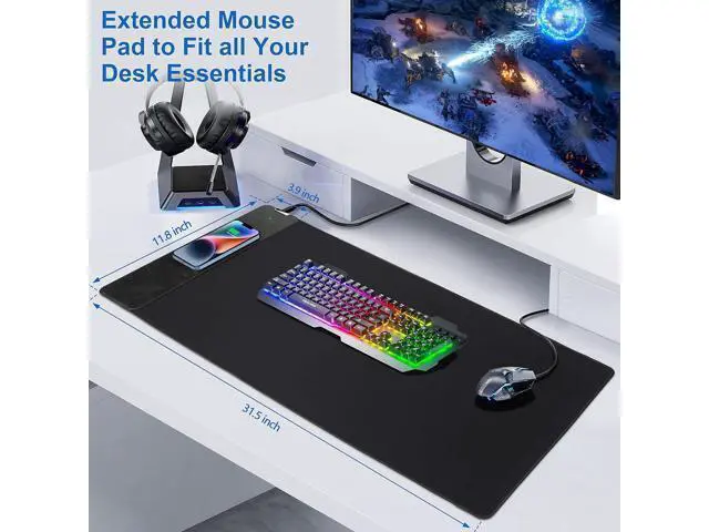 Alt view image 5 of 7 - Mouse Pad with Wireless Charger, Gaming Mouse Pad, 31.5"x15.7" Extra Large Mouse Pad XXL, Desk Pad, Wireless Charging Mouse Pad, Non-Slip Computer Keyboard Mouse Pad, Desk Mat for Gaming, Home, Office
