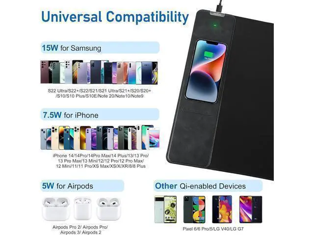Alt view image 7 of 7 - Mouse Pad with Wireless Charger, Gaming Mouse Pad, 31.5"x15.7" Extra Large Mouse Pad XXL, Desk Pad, Wireless Charging Mouse Pad, Non-Slip Computer Keyboard Mouse Pad, Desk Mat for Gaming, Home, Office