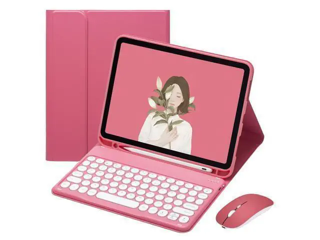 Alt view image 6 of 7 - PboyiqiS Keyboard Case for iPad 9th/ 8th/ 7th Generation,iPad 10.2'' Keyboard with Mouse Cute Round Key Detachable Case with Pencil Holder (New Pink)