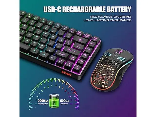 Alt view image 5 of 7 - RedThunder K84 Wireless Keyboard and Mouse Combo, Rainbow LED Backlit Rechargeable Battery, 75% Layout 84 Keys TKL Ultra Compact Gaming Keyboard & Lightweight 7200 DPI Honeycomb Optical Mouse (Black)