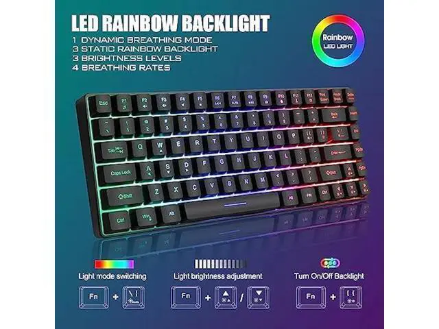 Alt view image 3 of 7 - RedThunder K84 Wireless Keyboard and Mouse Combo, Rainbow LED Backlit Rechargeable Battery, 75% Layout 84 Keys TKL Ultra Compact Gaming Keyboard & Lightweight 7200 DPI Honeycomb Optical Mouse (Black)
