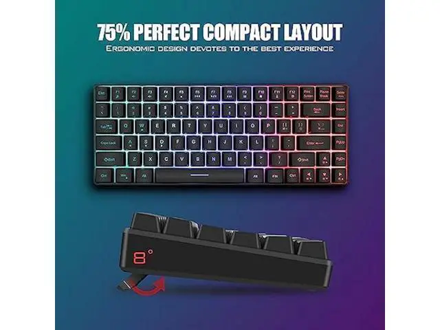 Alt view image 6 of 7 - RedThunder K84 Wireless Keyboard and Mouse Combo, Rainbow LED Backlit Rechargeable Battery, 75% Layout 84 Keys TKL Ultra Compact Gaming Keyboard & Lightweight 7200 DPI Honeycomb Optical Mouse (Black)