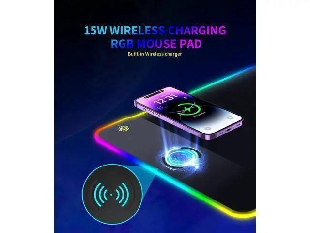 Alt view image 2 of 7 - RGB Gaming Mouse Pad with 15W Wireless Qi Charging, LED Mouse Mat 800x300x4mm, 8 Light Modes Extra Large Mousepad Non-Slip Rubber Base Computer Keyboard Mat for Gaming, MacBook, PC, Laptop, Desk