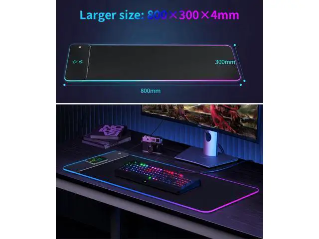 Alt view image 5 of 7 - RGB Gaming Mouse Pad with 15W Wireless Qi Charging, LED Mouse Mat 800x300x4mm, 8 Light Modes Extra Large Mousepad Non-Slip Rubber Base Computer Keyboard Mat for Gaming, MacBook, PC, Laptop, Desk