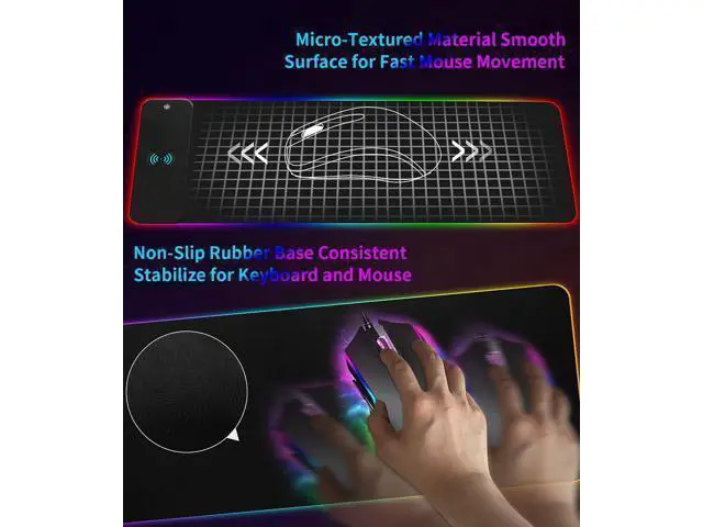 Alt view image 4 of 7 - RGB Gaming Mouse Pad with 15W Wireless Qi Charging, LED Mouse Mat 800x300x4mm, 8 Light Modes Extra Large Mousepad Non-Slip Rubber Base Computer Keyboard Mat for Gaming, MacBook, PC, Laptop, Desk