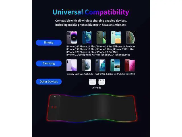 Alt view image 6 of 7 - RGB Gaming Mouse Pad with 15W Wireless Qi Charging, LED Mouse Mat 800x300x4mm, 8 Light Modes Extra Large Mousepad Non-Slip Rubber Base Computer Keyboard Mat for Gaming, MacBook, PC, Laptop, Desk