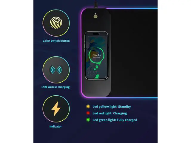 Alt view image 7 of 7 - RGB Gaming Mouse Pad with 15W Wireless Qi Charging, LED Mouse Mat 800x300x4mm, 8 Light Modes Extra Large Mousepad Non-Slip Rubber Base Computer Keyboard Mat for Gaming, MacBook, PC, Laptop, Desk