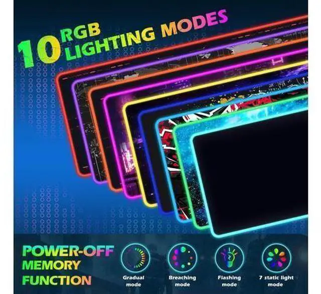 Alt view image 3 of 7 - RGB Gaming Wireless Charging Mouse Pad 5/7.5/10/15W 10 Light Modes LED Mouse Pad Computer Keyboard Mat Mousepad 800x300x4MM Extended Large Desk Mat for Gaming MacBook Laptop PC Black