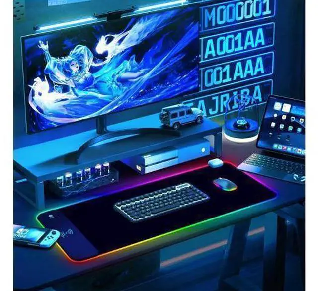 Alt view image 7 of 7 - RGB Gaming Wireless Charging Mouse Pad 5/7.5/10/15W 10 Light Modes LED Mouse Pad Computer Keyboard Mat Mousepad 800x300x4MM Extended Large Desk Mat for Gaming MacBook Laptop PC Black