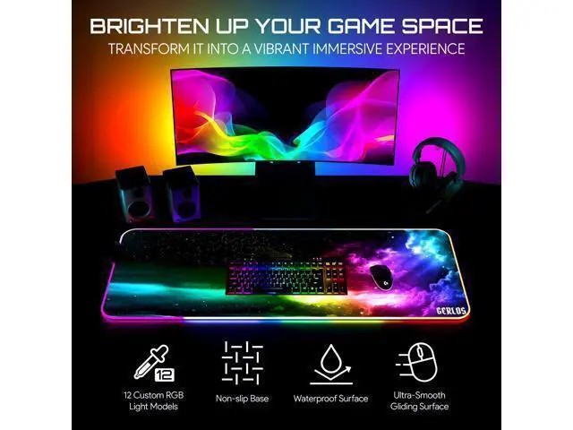 Alt view image 2 of 7 - RGB Large Gaming Mouse Pad, Extended Soft LED Mouse Pad, Non-Slip Rubber Base, Water Resist Keyboard Pad, Computer Mousepad 31.5×11.8 inches