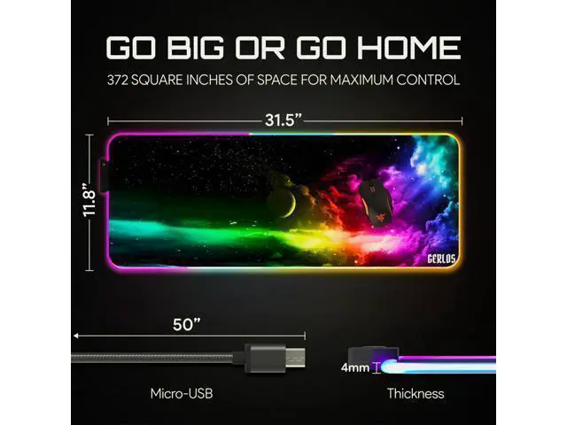 Alt view image 3 of 7 - RGB Large Gaming Mouse Pad, Extended Soft LED Mouse Pad, Non-Slip Rubber Base, Water Resist Keyboard Pad, Computer Mousepad 31.5×11.8 inches