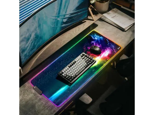 Alt view image 6 of 7 - RGB Large Gaming Mouse Pad, Extended Soft LED Mouse Pad, Non-Slip Rubber Base, Water Resist Keyboard Pad, Computer Mousepad 31.5×11.8 inches