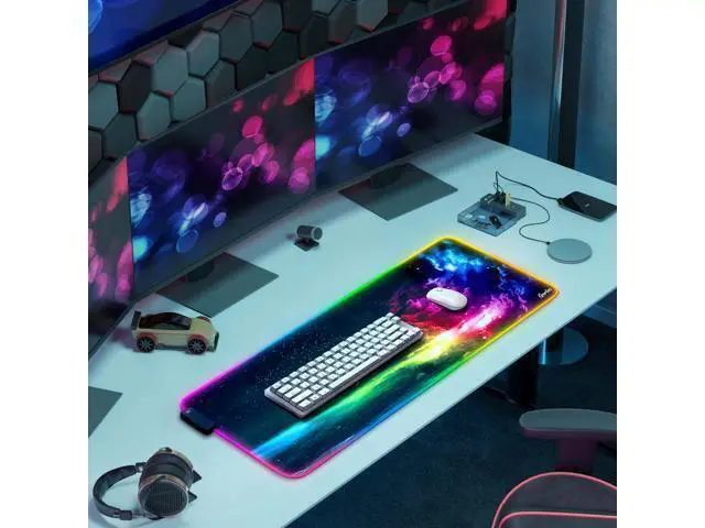 Alt view image 7 of 7 - RGB Large Gaming Mouse Pad, Extended Soft LED Mouse Pad, Non-Slip Rubber Base, Water Resist Keyboard Pad, Computer Mousepad 31.5×11.8 inches