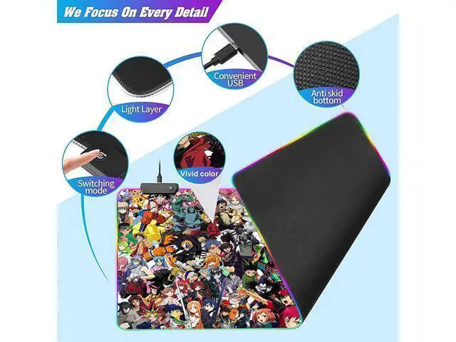Alt view image 3 of 7 - RGB Mouse Pad Japanese Anime Characters Crossover Custom Mousepad with Non-Slip Rubber Base,Large Gaming Desk Pad,LED Light Edges Mouse Mat,Computer Keyboard and Mice Pads for Office Game,35.4x15.7