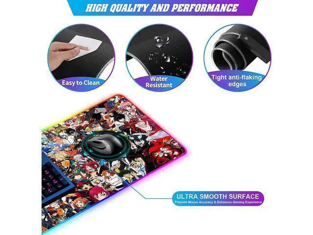 Alt view image 4 of 7 - RGB Mouse Pad Japanese Anime Characters Crossover Custom Mousepad with Non-Slip Rubber Base,Large Gaming Desk Pad,LED Light Edges Mouse Mat,Computer Keyboard and Mice Pads for Office Game,35.4x15.7