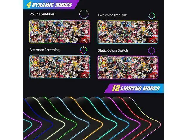 Alt view image 2 of 7 - RGB Mouse Pad Japanese Anime Characters Crossover Custom Mousepad with Non-Slip Rubber Base,Large Gaming Desk Pad,LED Light Edges Mouse Mat,Computer Keyboard and Mice Pads for Office Game,35.4x15.7