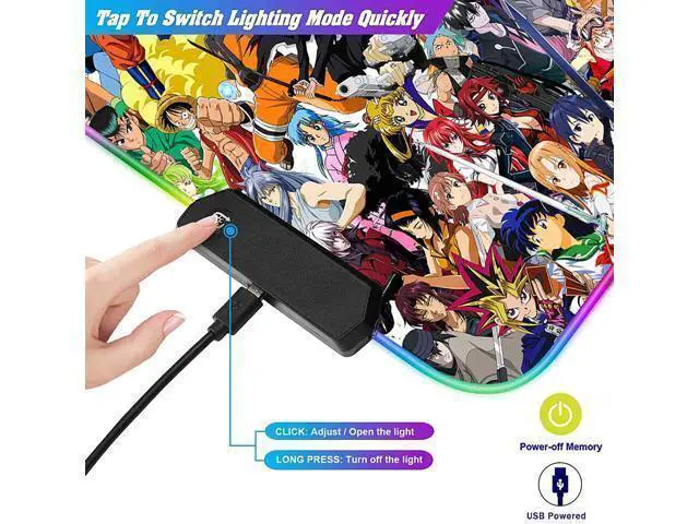 Alt view image 5 of 7 - RGB Mouse Pad Japanese Anime Characters Crossover Custom Mousepad with Non-Slip Rubber Base,Large Gaming Desk Pad,LED Light Edges Mouse Mat,Computer Keyboard and Mice Pads for Office Game,35.4x15.7