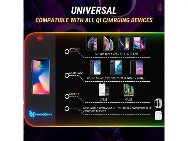 Alt view image 2 of 7 - RGB Wireless Charging Mouse Pad 15W, XL 900x300x4MM Mouse Mat, RGB Mouse Pad with Wireless Charging, Keyboard Mat for Gaming