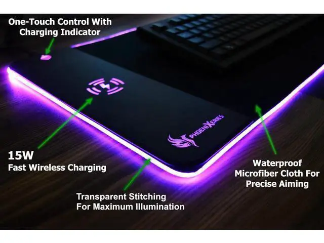 Alt view image 6 of 7 - RGB Wireless Charging Mouse Pad 15W, XL 900x300x4MM Mouse Mat, RGB Mouse Pad with Wireless Charging, Keyboard Mat for Gaming